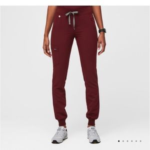 FIGS Zamora High Waisted Jogger Scrub Pants in Burgundy